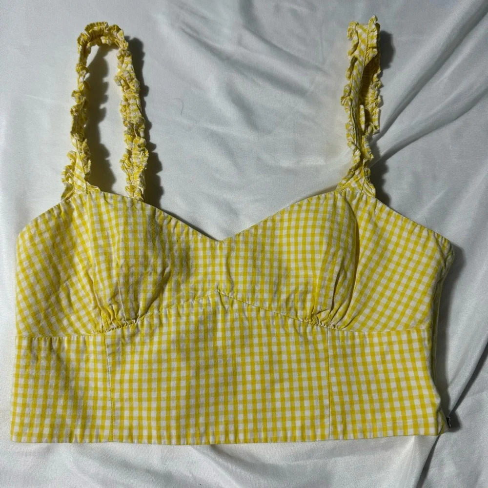 Zara Cropped Top Side Zip Frilly Straps Elastic Back Size Small